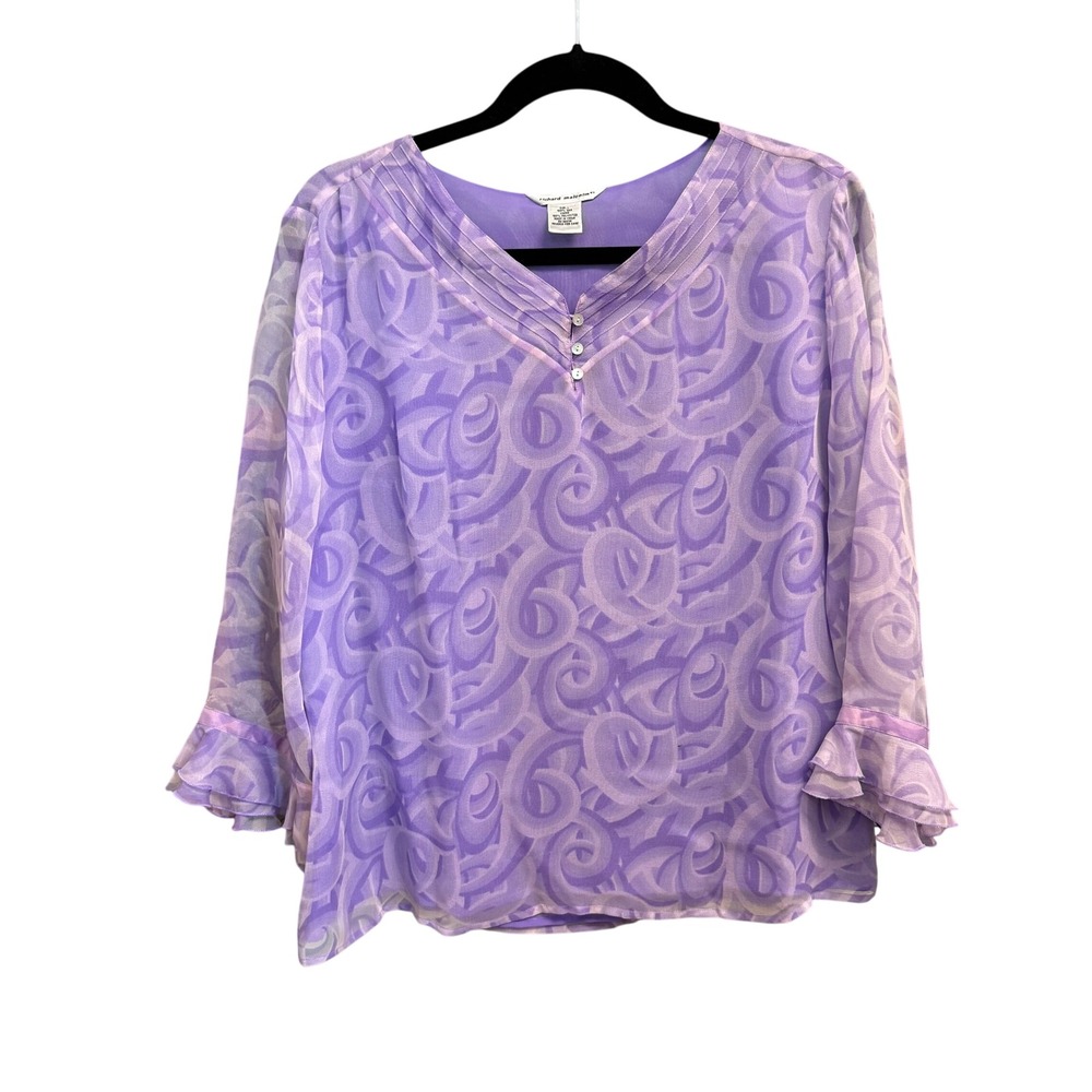 Richard Malcolm Purple Swirl‎ Print Silk Blend Top Blouse Size L